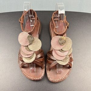 Exquisite J Sandals Womens 37 EU Brown Leather Strappy Artsy Boho Made in Italy